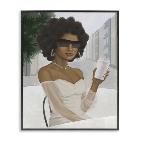 Stupell Industries Contemporary Fashion Designer Model Coffee Break Black Framed Giclee Art, 11 x 14, by Ziwei Li