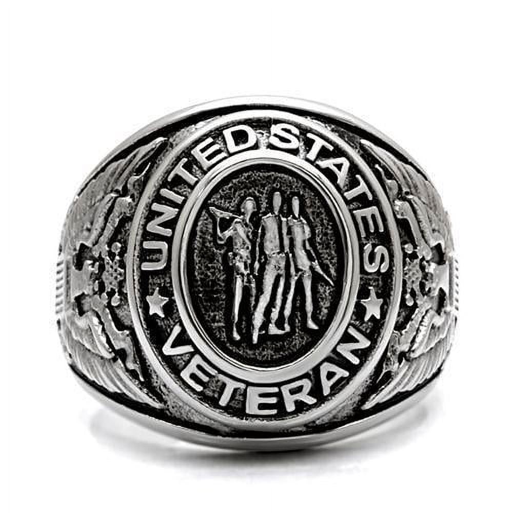 US Veterans Ring for Men and Women Unisex Stainless Steel Military Patriotic Ring in Silver