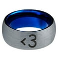 thumbnail image 2 of Tungsten Heart Text Symbol Love Band Ring 8mm Men Women Comfort Fit Blue Dome Brushed Gray Polished, 2 of 4