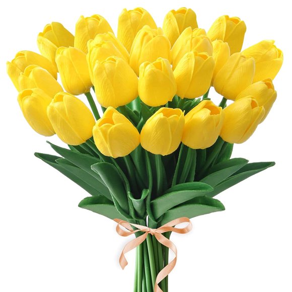 Kingswick 10 Pcs Tulipes Artificielles Fleurs Toucher Réaliste PU Tulipes Arrangement Bouquet pour Maison Chambre Bureau Fête Mariage Décoration, Tulipe Artificielle Fleurs en Soie 13 Pouces pour Décorations de Cuisine à la Maison