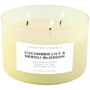 Cucumber Lily and Neroli Blossom 15.8 Oz Large Scented Container Candles with 80 h Burn Time, Soy Wax and Cotton Wicks