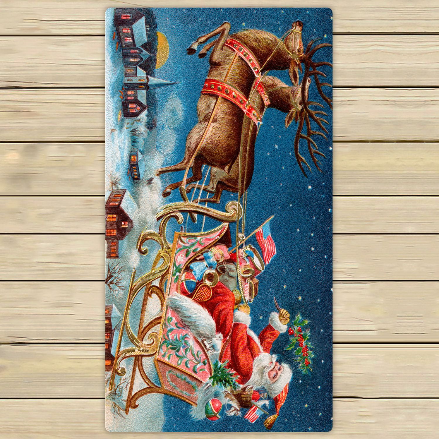 PHFZK Festival Towel, Merry Christmas Santa and His Sleigh Coming to