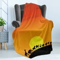 thumbnail image 4 of Wildlife Soft Flannel Fleece Throw Blanket, Diverse Animals Community Walking in Line Silhouette Idyllic Sunset Hot Climate, Cozy Plush for Indoor and Outdoor Use, 70" x 90", Multicolor, by Ambesonne, 4 of 5