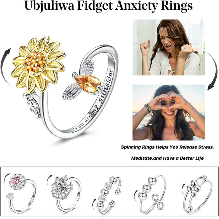 Fidget Anxiety Rings Pack of 2 for Women, Spinner Band Rings, Fidget  Anxiety Beads Ring, Adjustable Open Rings, Anxiety with Beads, Spinner  Rings Set