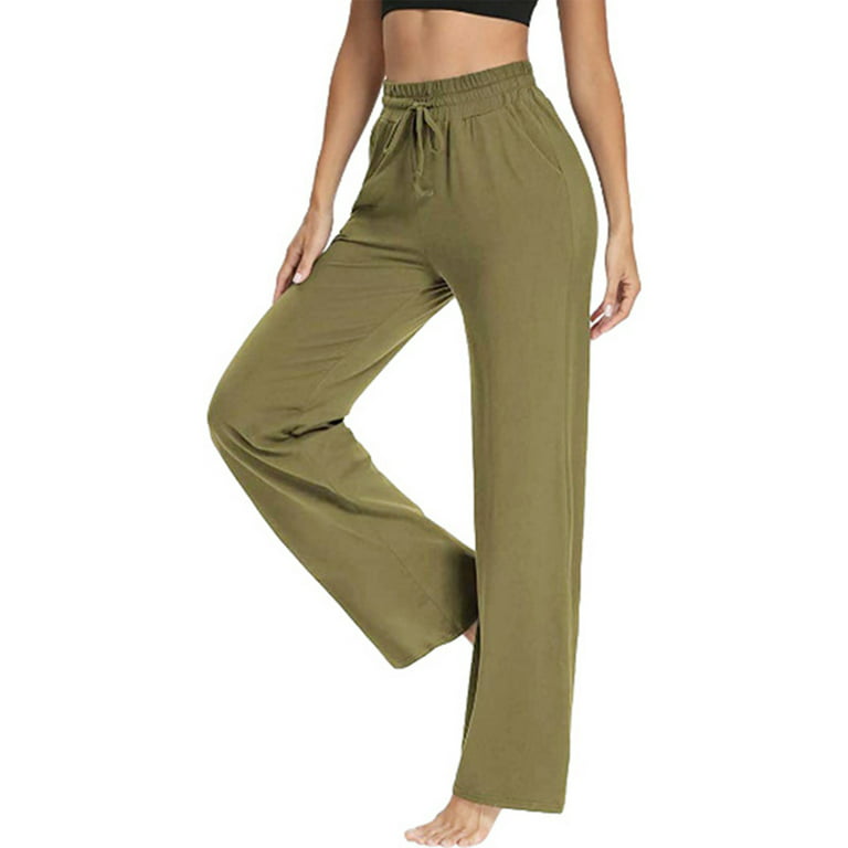 Frontwalk Women Wide Leg Yoga Pants Drawstring Casual Loungewear Loose  Solid Sweatpants with Pockets