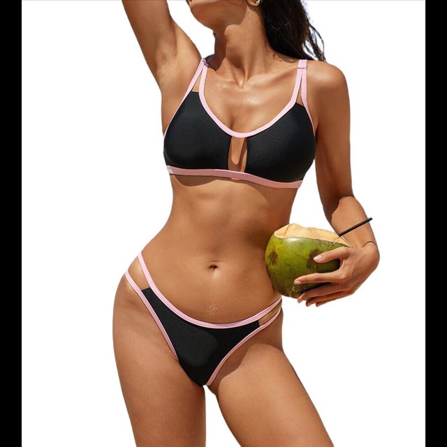 Conjuntos de Bikini Recortados para Mujer 2025, Ropa de Playa, Vacaciones, Trajes de Baño, Trajes de Crucero, Trajes de Baño de Dos Piezas, Negro, Talla S