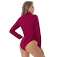 thumbnail image 3 of TiaoBug Women's Long Sleeve Button Down One Piece Bodysuit Shirts Career Office Work Blouse Top Burgundy L, 3 of 7