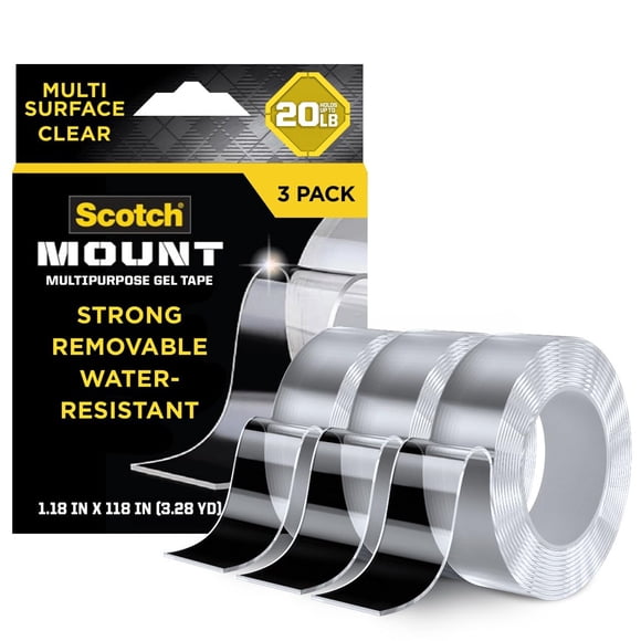 Cinta de Gel Multiusos Scotch-Mount, 30 mm x 3 m (1.18 in x 118 in), Paquete de 3