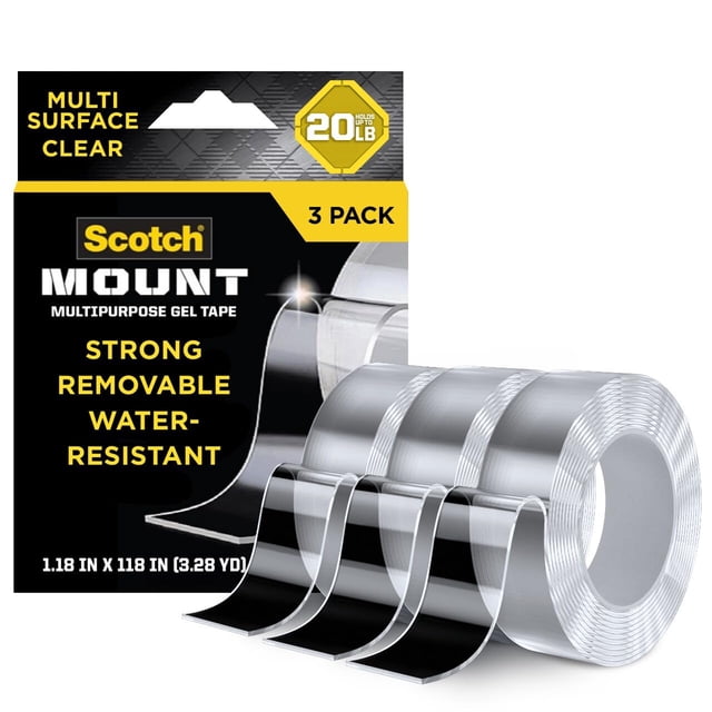 Cinta de Gel Multiusos Scotch-Mount, 30 mm x 3 m (1.18 in x 118 in), Paquete de 3