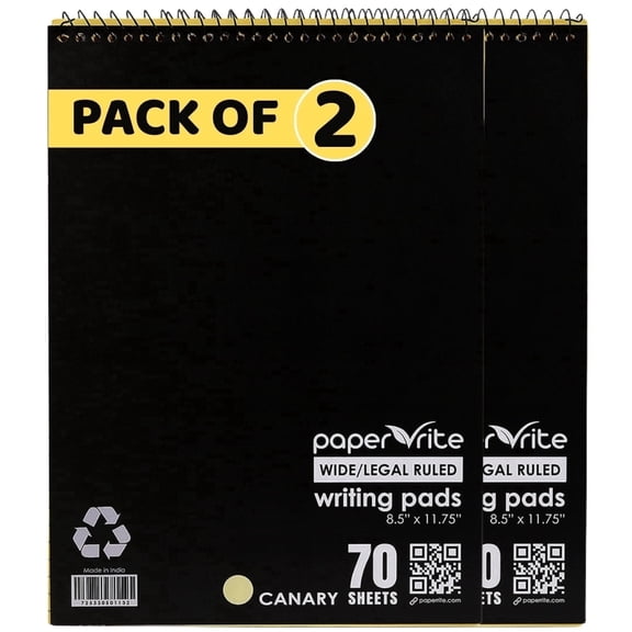 Paper Rite Canary Writing Pads Top Spiral Bound | 70 Sheets, 11.75 x 8.5 Inches | Pack of 2