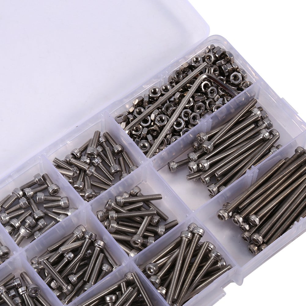 Gegong Nuts,Screws,440pcs M3 Stainless Steel Hex Head Socket Screws And Nuts Assortment 2 Hex Keys