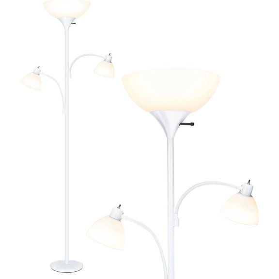 Sky Dome Double LED Floor lamp, Torchiere Super Bright Floor Lamp with 2 Reading Lamps for Living Rooms & Offices - Dimmable Tall Standing Lamp for Bedroom Reading - Tall Black Pole