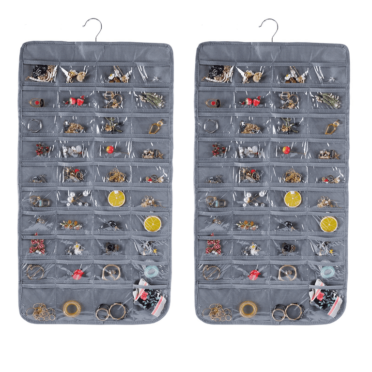 BEVTEE Hanging Jewelry Organizer, 80 Pockets, 2-Pack Gray photo 1