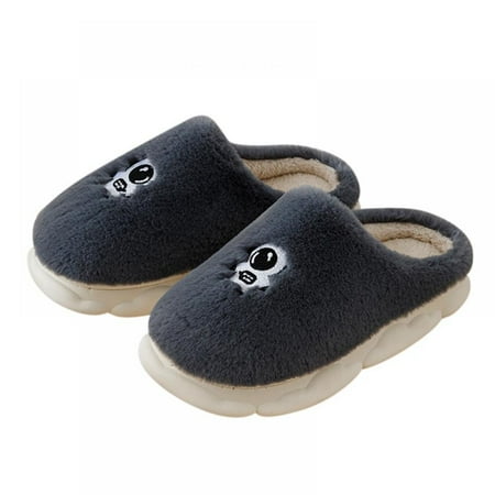 

Women s Plush Fuzzy Slip on Indoor Outdoor Winter House Slippers Indoor Thickened Warm Cotton Shoes Solid Color Cartoon Embroidery Household Anti-skid Shoes