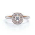thumbnail image 3 of JeenMata 1 Carat - Square Moissanite - Pave Band - Double Halo - Cluster Engagement Ring - 18K Rose Gold over Silver, 3 of 7
