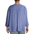 thumbnail image 6 of Terra & Sky Women's Plus Size Pintuck Woven Printed Quarter Sleeve V-Neck Blouse, 6 of 6