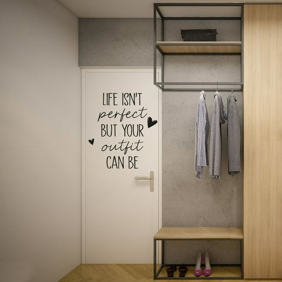 Life Isn't Perfect But Your Outfit Can Be - Life Quotes Closet Quotes Quote Closet Hearts Vinyl Wall Art Decal Sticker Home Closet Area Dressing Room Dressing Area Wardrobe Cabinet Size(40x24 inch)