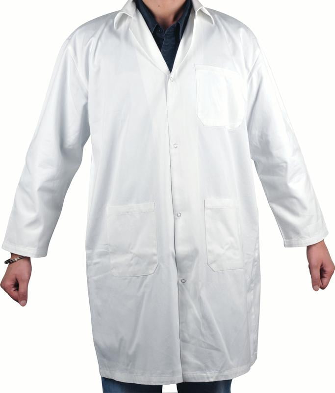 Lab Coat, Large White Polyester / Cotton Drill, Long Sleeves, 3 Large