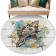 thumbnail image 2 of Summer Coastal Round Living Room Rugs 5 ft, Brown Retro Texture Conch Starfish Wood Grain Washable Area Rug with Non-Slip Sturdy Edge Binding Round Carpet for Entryway Kitchen Bedroom Bathroom, 2 of 9