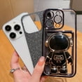 thumbnail image 3 of Compatible for iPhone 13 Pro 6.1 Inch Bling Plating Astronaut Hidden Stand Case, Cute Clear Glitter Card Slot Case for Women Girls Shockproof Back Cover for iPhone 13 Pro Black, 3 of 9