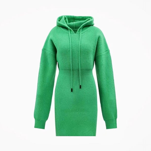 MEXZT-Mini vestido de punto con capucha para mujer, ropa de calle, suéter, una línea, Vestidos coreanos, cintura alta, Delgado, Casual, invierno, sólido, nuevo