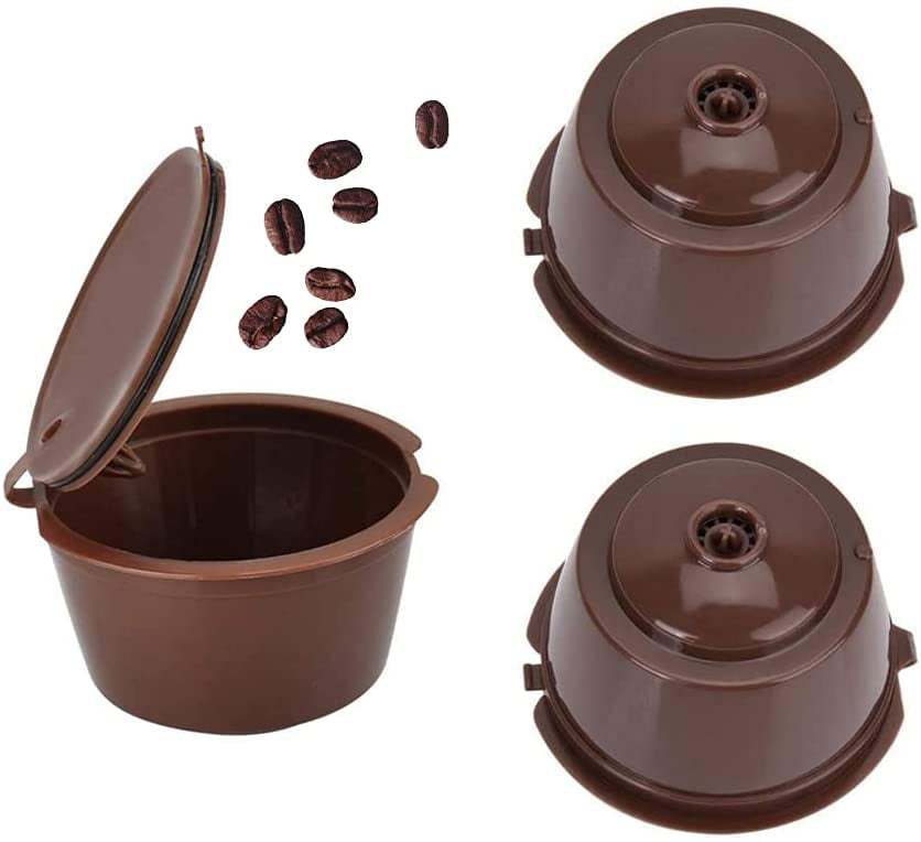 3 PCS Reusable Brown Coffee Capsules Filter Cups Pods Compatible with Dolce Gusto Machine Refillable Coffee Capsules Pods Filter pod Cups for Ground Coffee Filter Coffee 