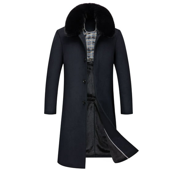 Mens Long Dress Coats with Detachable Hood,Big and Tall Trench Coats for Winter Thicken Fleece Windbreaker Parkas