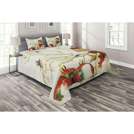 Holiday Quilt Sets Christmas Coverlet Set, Snowman with Hat and Festive Elements Colorful Jolly Holiday Theme Illustration, Decorative Quilted Bedspread Set with Pillow Shams Included, Multicolor, by Ambesonne ()