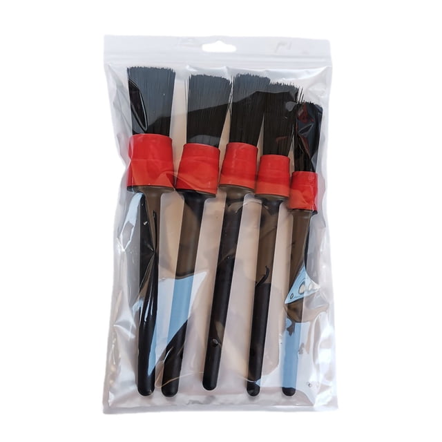 Juego de 5 cepillos detallados de coches, cepillo para grietas interiores, cepillos de limpieza automática de fibra sintética suave para SUV, camión, furgoneta, rojo Jadeshay A