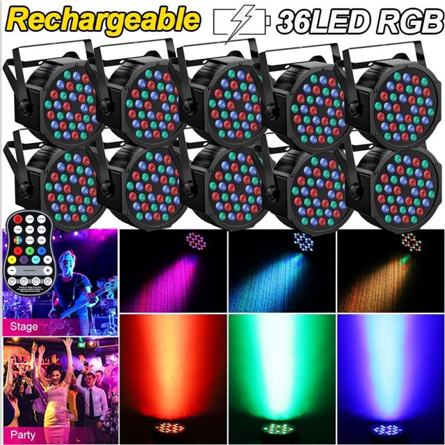 Par Lights 36W RGB Wireless Battery Powered Sound Activated Remote Control for Wedding Party Church 10 Pack