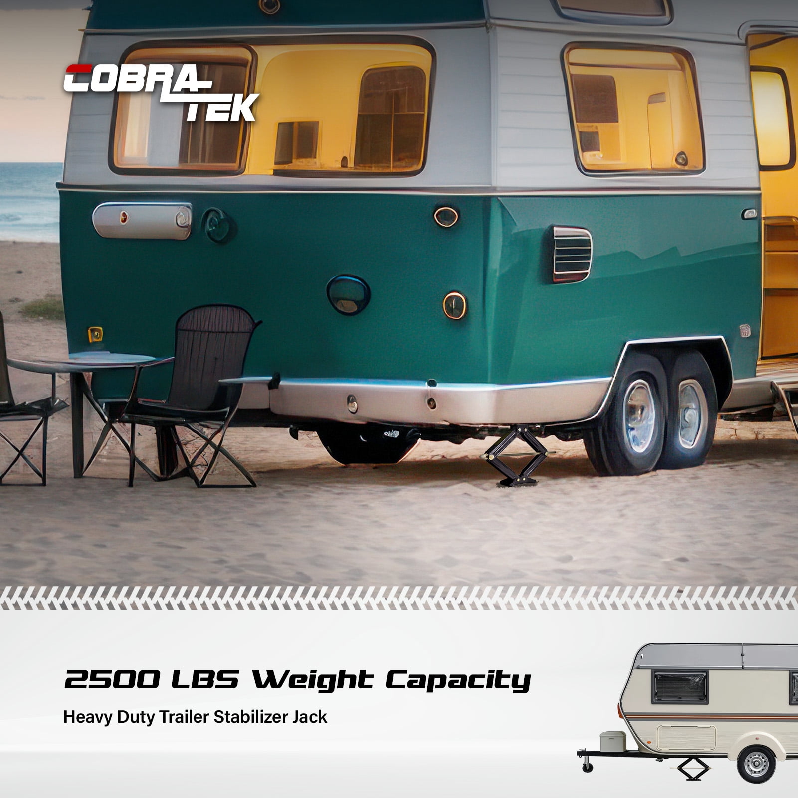Cobra-Tek CBK-1124-PBK Universal Rv Camper Travel Trailer Stabilizer Leveling Scissor Jack, Bolt-On Or Weld-On, 2500 Lbs Load Capacity, 24" Inch Height