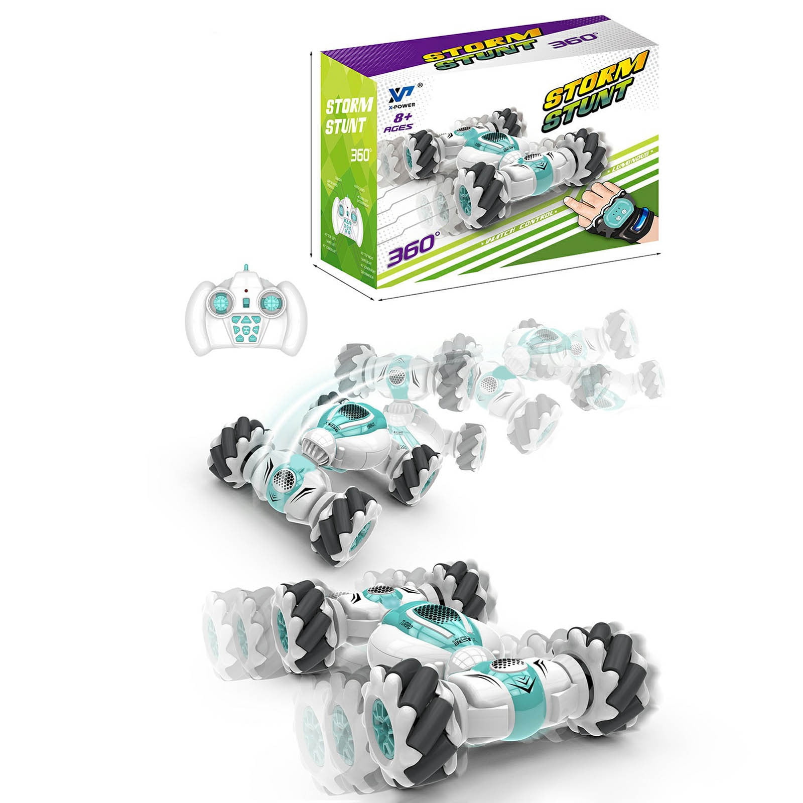 Gesture Watch Remote Control RC Car - Mini 4WD Stunt Drifter w/ 360° Spin & Transforming Body, Age 8+ Green