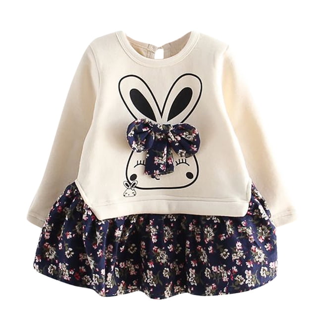 Robe de Fête pour Bébé Fille Tout-Petit Enfants Bébé Fille Rabbit Bunny Robe de Fête Princesse Florale Vêtements