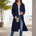 thumbnail image 2 of Women's Plus Size Hooded Jacket, Fashion Casual Long Sleeve Solid Color Outerwear, Warm Cozy Daily Coat, Dark Blue, M, 2 of 3