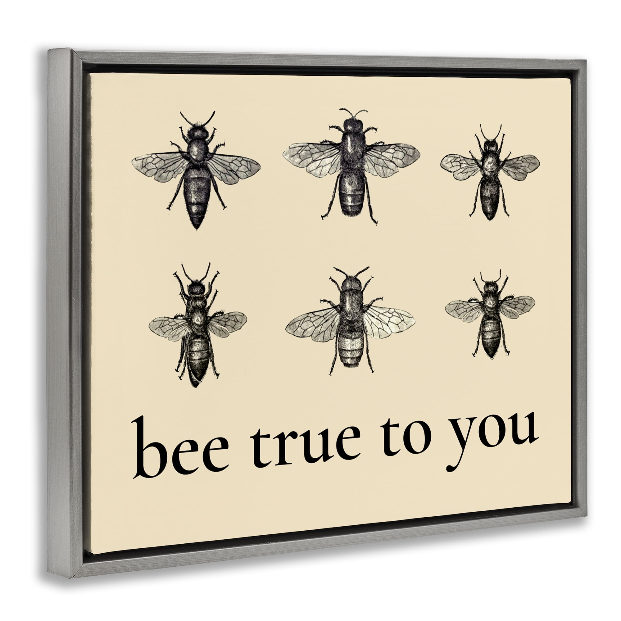 Bee True To You Inspiration Gray Framed Floater Canvas Wall Art, design by Lettered and Lined