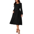 thumbnail image 2 of Vestido midi casual de manga larga con cuello redondo y cintura atada para mujer INSPIRE CHIC con bolsillos M negro, 2 of 5
