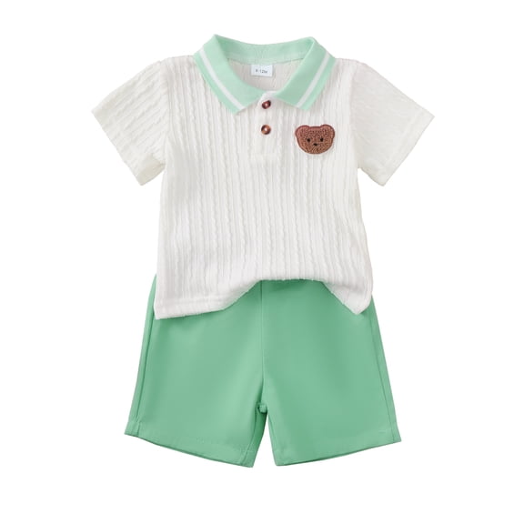 12 Months Baby Boys Clothes 18 Months Boys 2PCS Summer Outfits Set Toddler Boys Short Sleeve Polo Shirt Top Shorts Set White