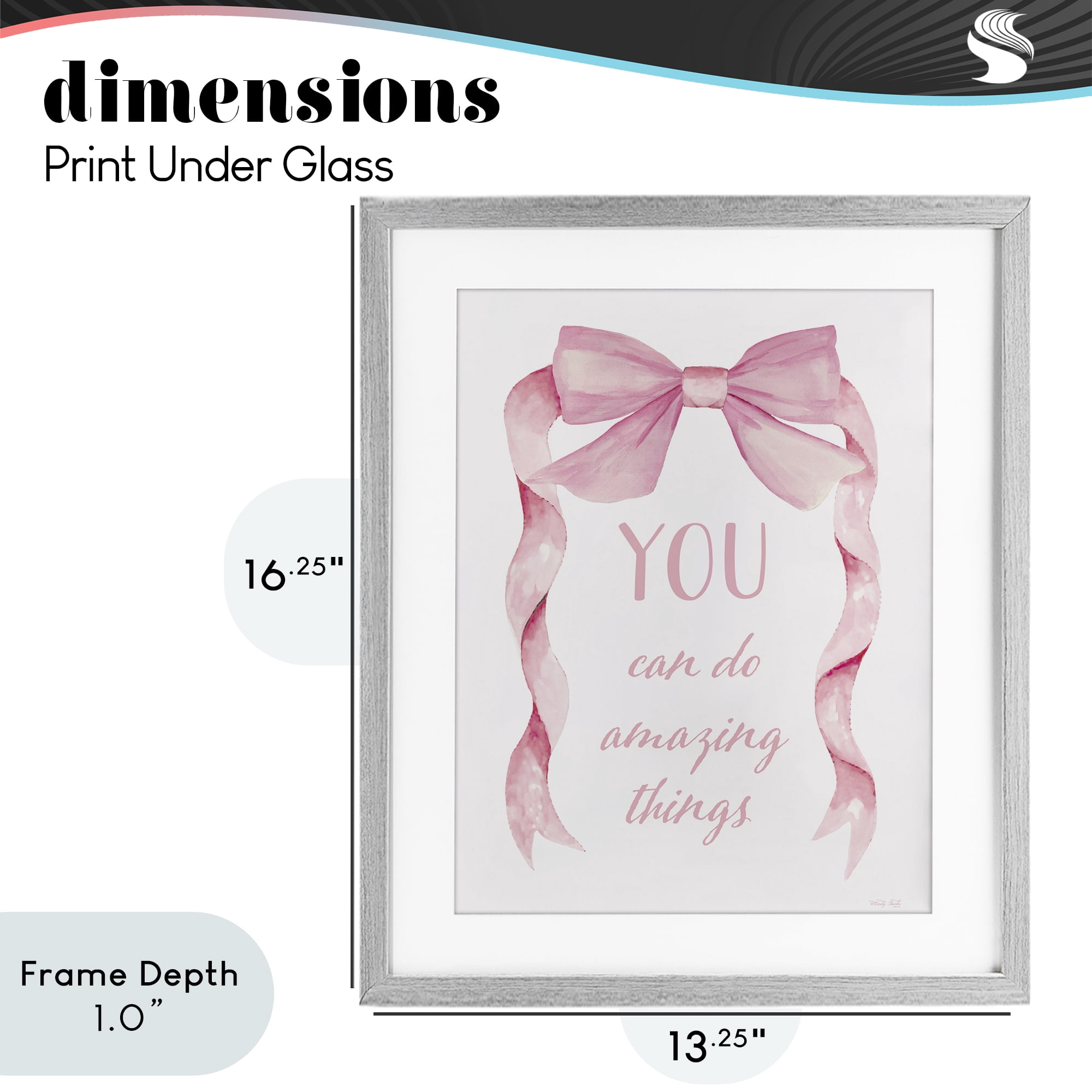 Stupell Industries Feminine Encouragement Ribbon Gray Framed Print Under Glass, design by Cindy Jacobs