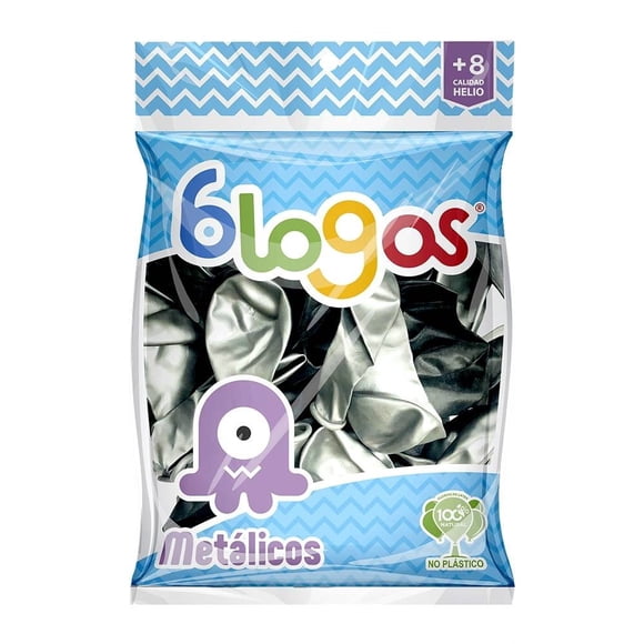 Globos Blogos Metalizados Bicolor Negro y Plata N° 9
