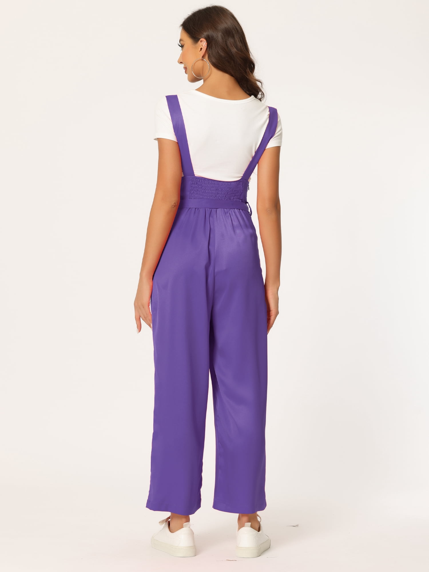 DARING DIVA Women's Button Front High Waist Belted Overall Jumpsuit M Grape