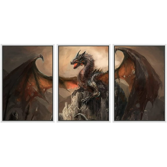 wall26 Framed Canvas Print Wall Art Set Mystic Dragon Captures Castle Fantasy & Sci-Fi Myth Illustrations Art Contemporary Scenic Fun Colorful for Living Room, Bedroom, Office - 16"x24"