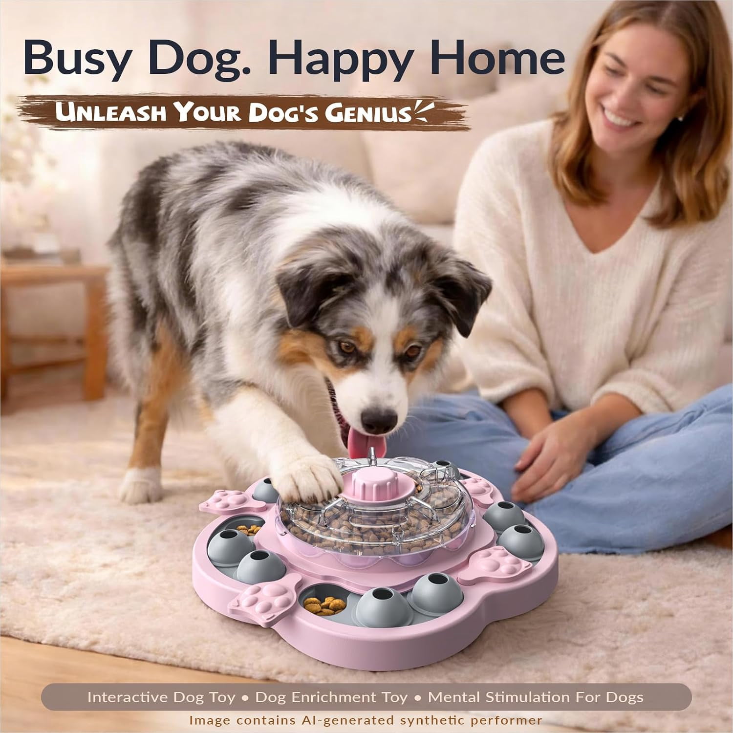 KADTC Dog Puzzle Toy, 3 Levels of Step-by-Step Challenge, Spin-to-Release Treat Dispenser, Slow Feeder & Mental Stimulation Enrichment Toy for Small Medium Large Dogs