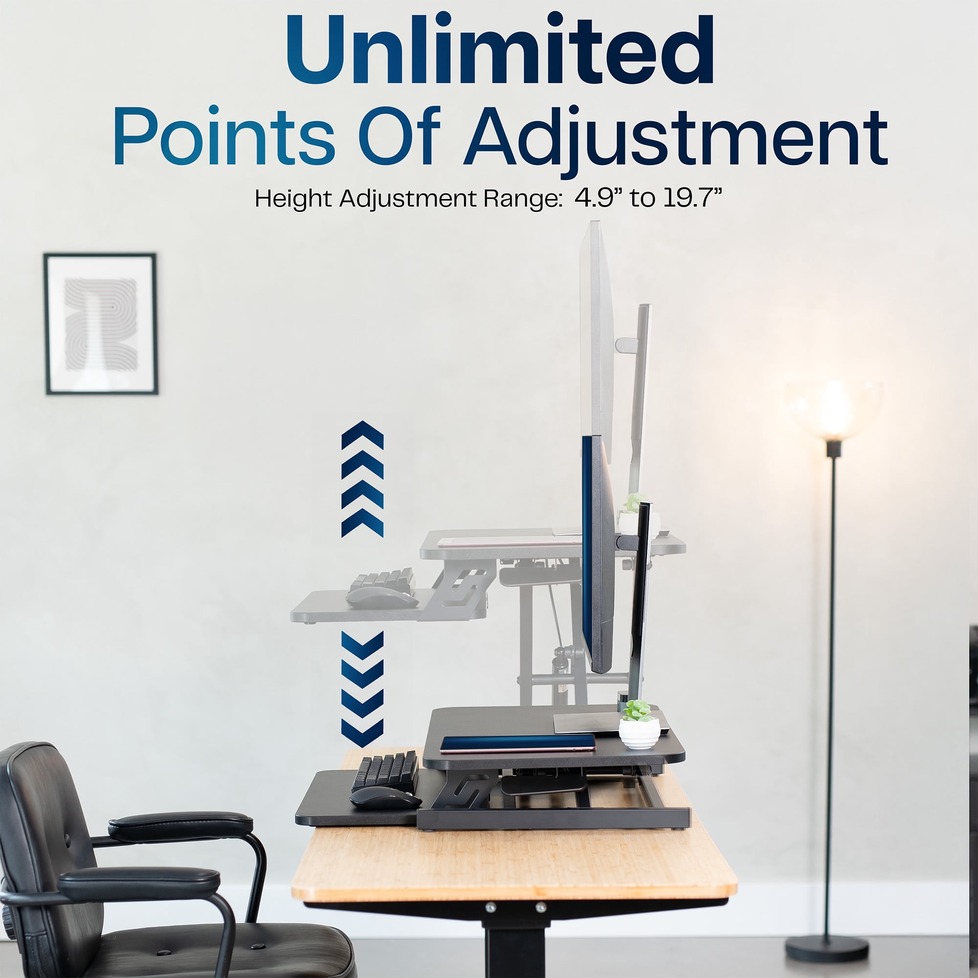 VIVO Black Height Adjustable 28" Standing Desk Monitor Riser, Sit Stand Tabletop