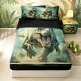 thumbnail image 2 of Erosebridal Dinosaur Wildlife Zipper Twin Comforter Sets with Fitted Sheet and 2 Pillowcases for Boys Men, Green Jungle Scene Dino Zipper Bedding Set, Black Reversible, 4-Piece, 2 of 7