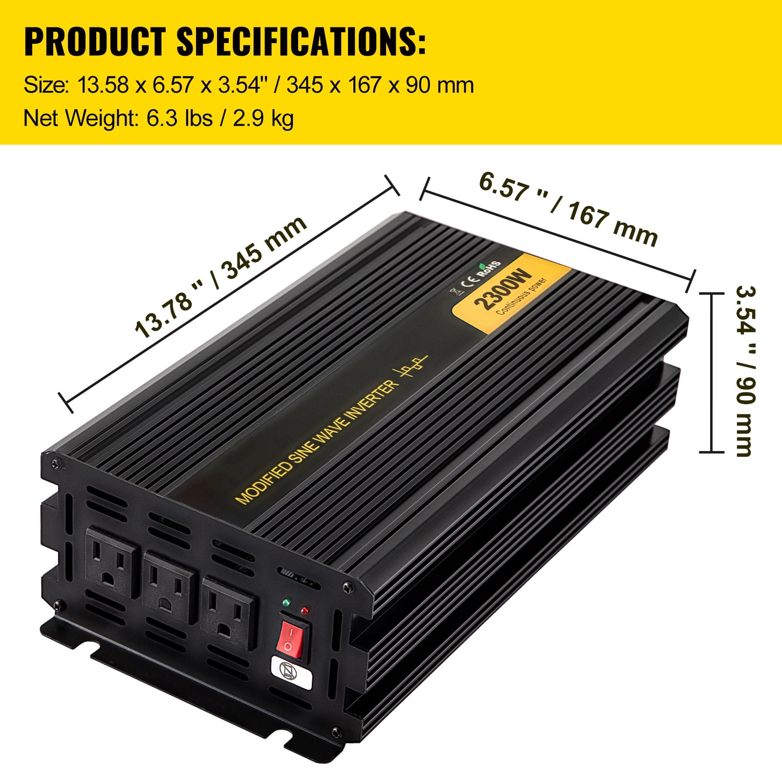 KFFKFF DC 24V to AC 120V Car Converter with LCD Display Remote Controller LED Indicators AC Outlets Power Inverter for Car RV Truck Boat Travel Camping 2300W Modified Sine Wave Inverter