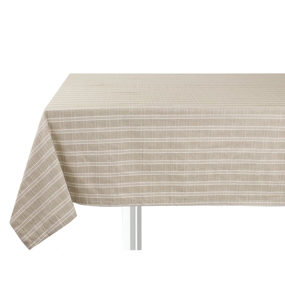 Fennco Styles Classic Plaid Woven Linen Cotton 55 x 55 Inch Tablecloth - Khaki Table Cover for Holiday, Banquets, Outdoor Parties, Special Events and Home Decor