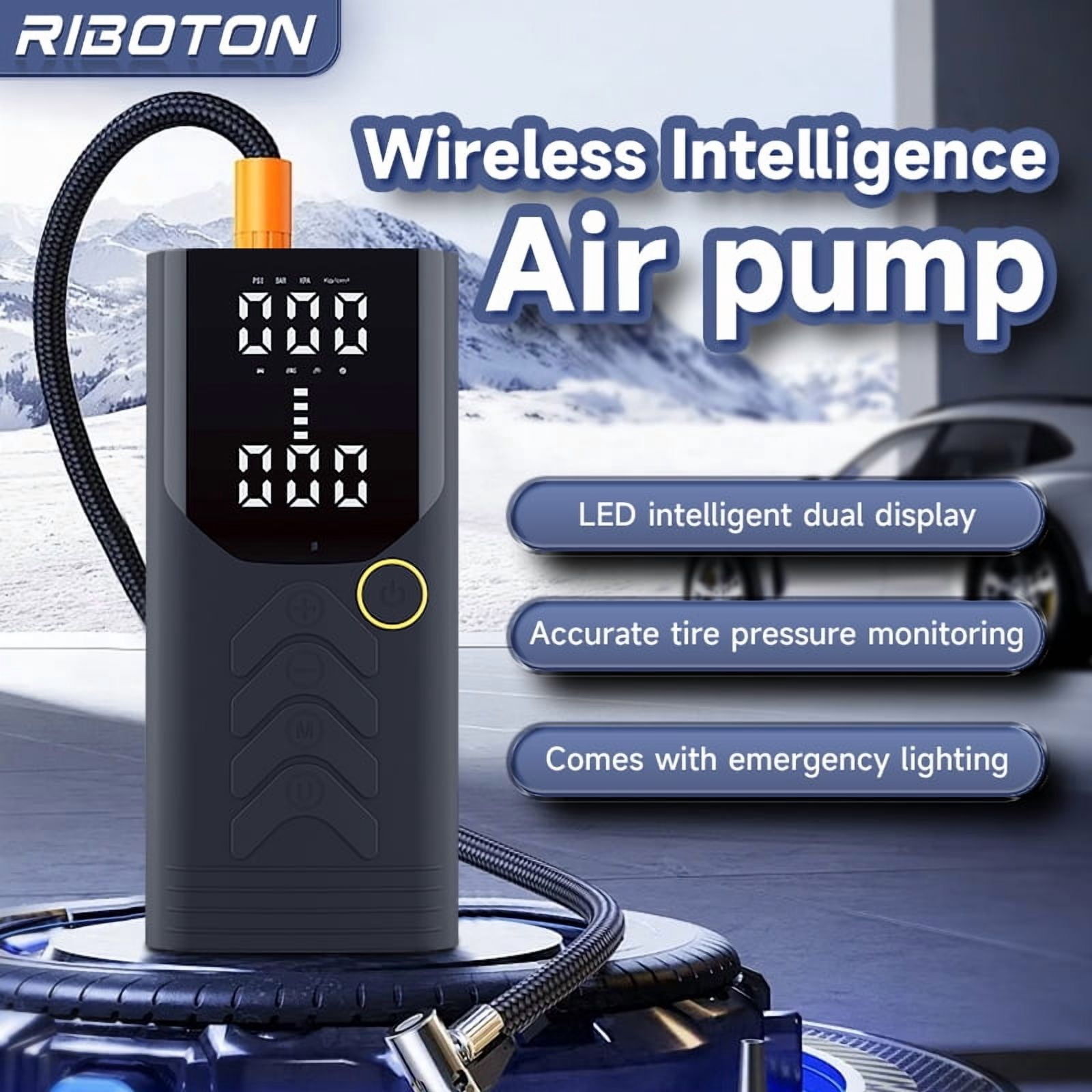 Portable Tire Inflator - Cordless Air Compressor with 150 PSI, 10000mAh Rechargeable Battery, Digital Pressure Gauge, LED Light, Auto Shut-Off for Cars, Bicycles, Motorcycles, and Sports Balls