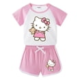 thumbnail image 3 of Hello Kitty-ropa de algodón con dibujos animados para niña, pantalones calientes para bebé, camiseta de manga corta, pantalones cortos, conjunto deportivo de dos piezas, novedad de verano, 3 of 5