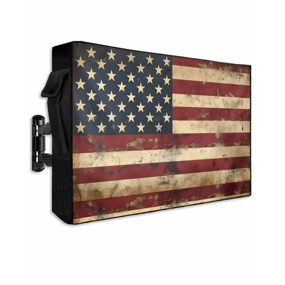 Retro American Flag Outdoor TV Cover 40 to 43 Inch Weatherproof, Vintage Shabby US Flag 600D Oxford TV Covers with Waterproof Zipper, Outside Flat TV Screen Protector Size 40"W x 25"H x 4.5"D