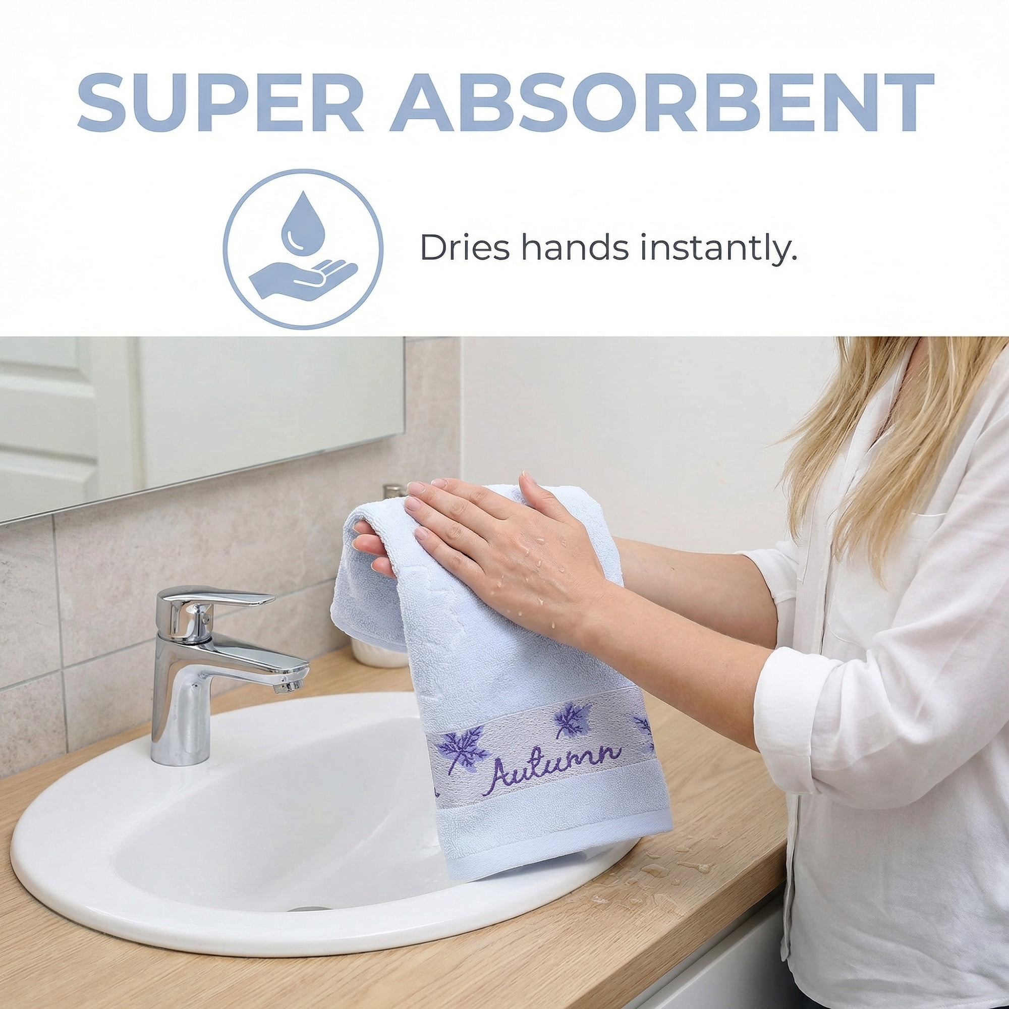 Unique Bargains Maple Leaf Jacquard Soft Absorbent Quick Dry Towels Blue 2pk
